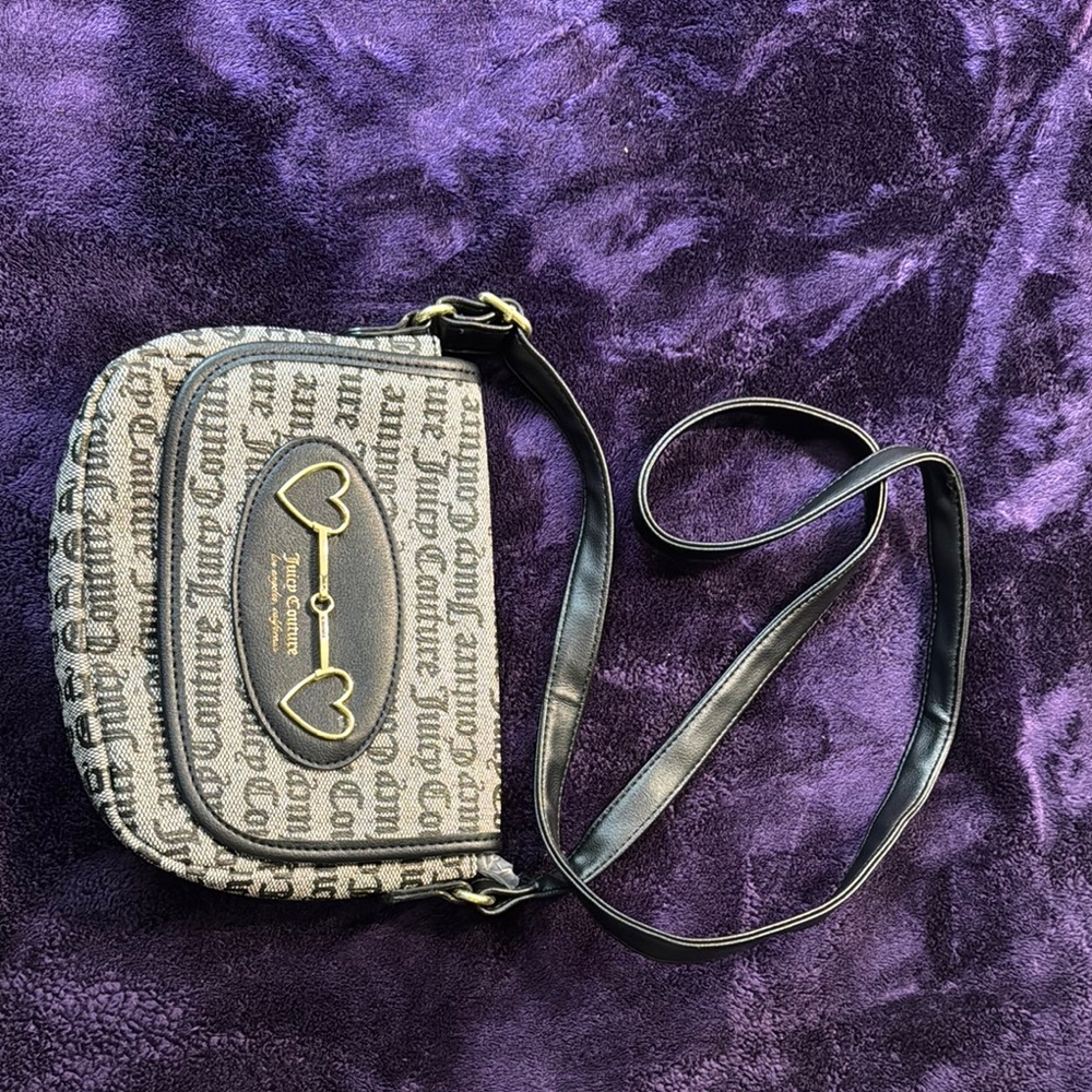 Juicy Couture Gray and Black Crossbody Bag with Logo Emblem